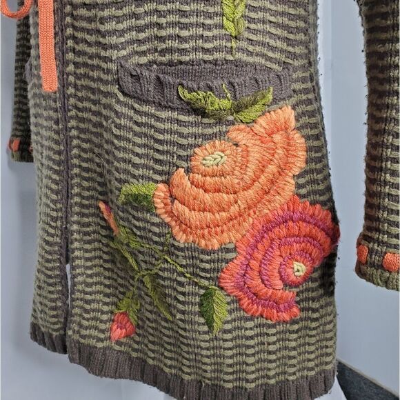 CABI green floral‎ wool blend nubby knit cardigan sweater #699 S - Picture 5 of 10